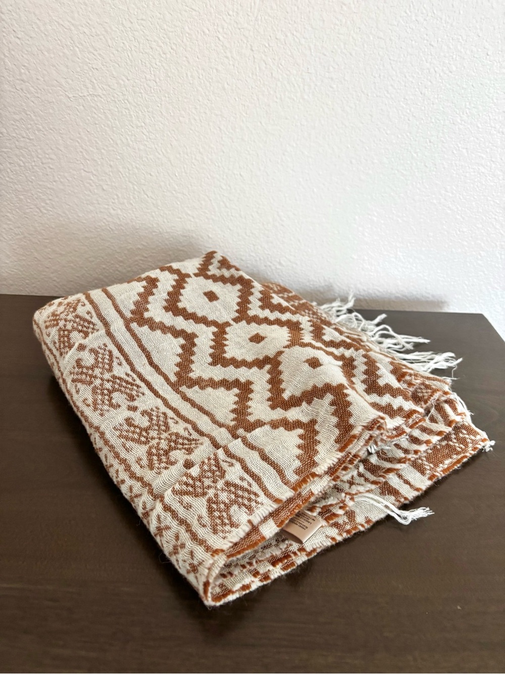 Rook Geometric Patterned Woven Boho Rust Brown & Cream Infinity Scarf